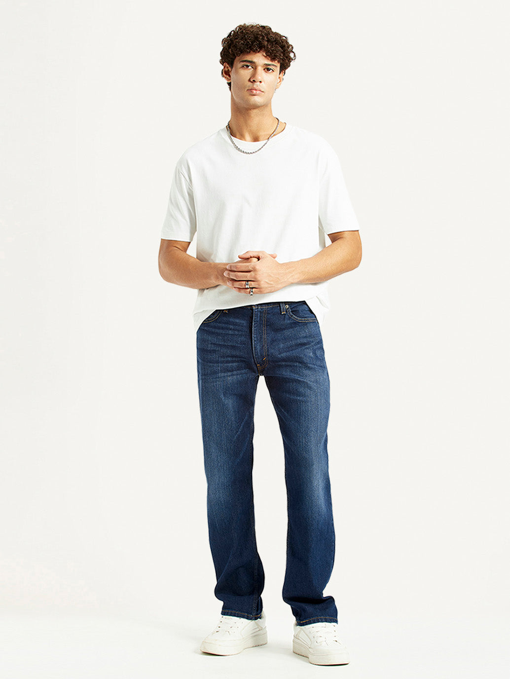 Men's 555 Dark Blue Relaxed Straight Fit Mid Rise Jeans