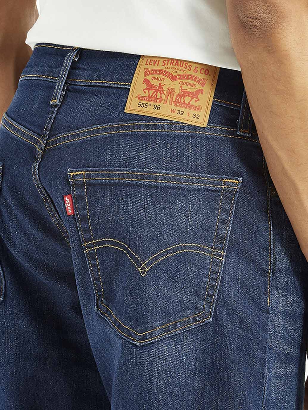 Men's 555 Dark Blue Loose Fit Mid Rise Jeans - Detail View
