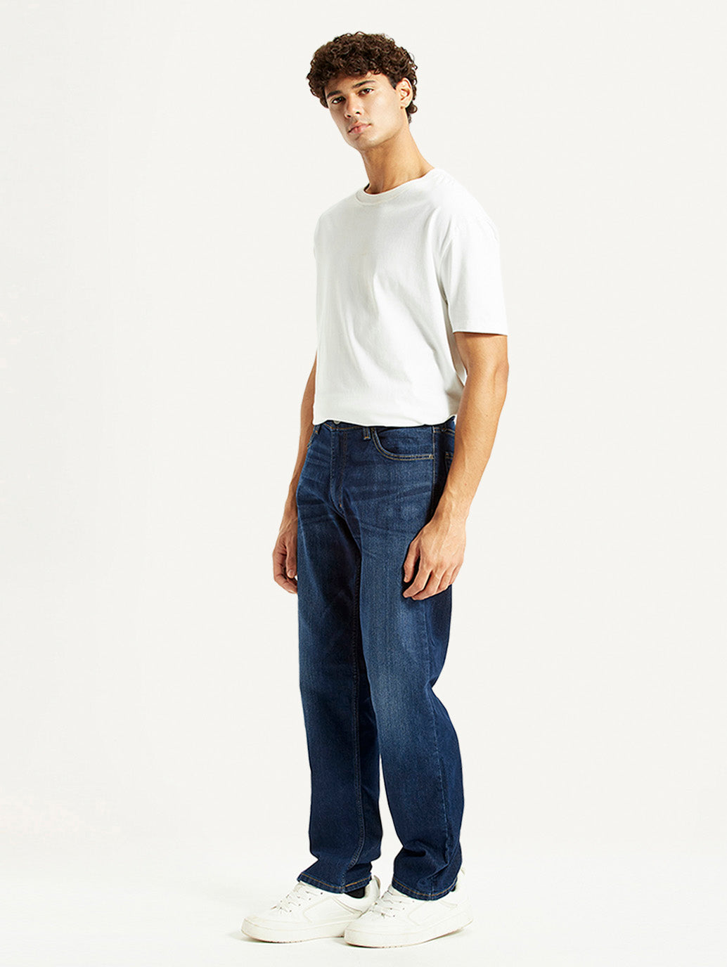 Men's 555 Dark Blue Loose Fit Mid Rise Jeans - Side View