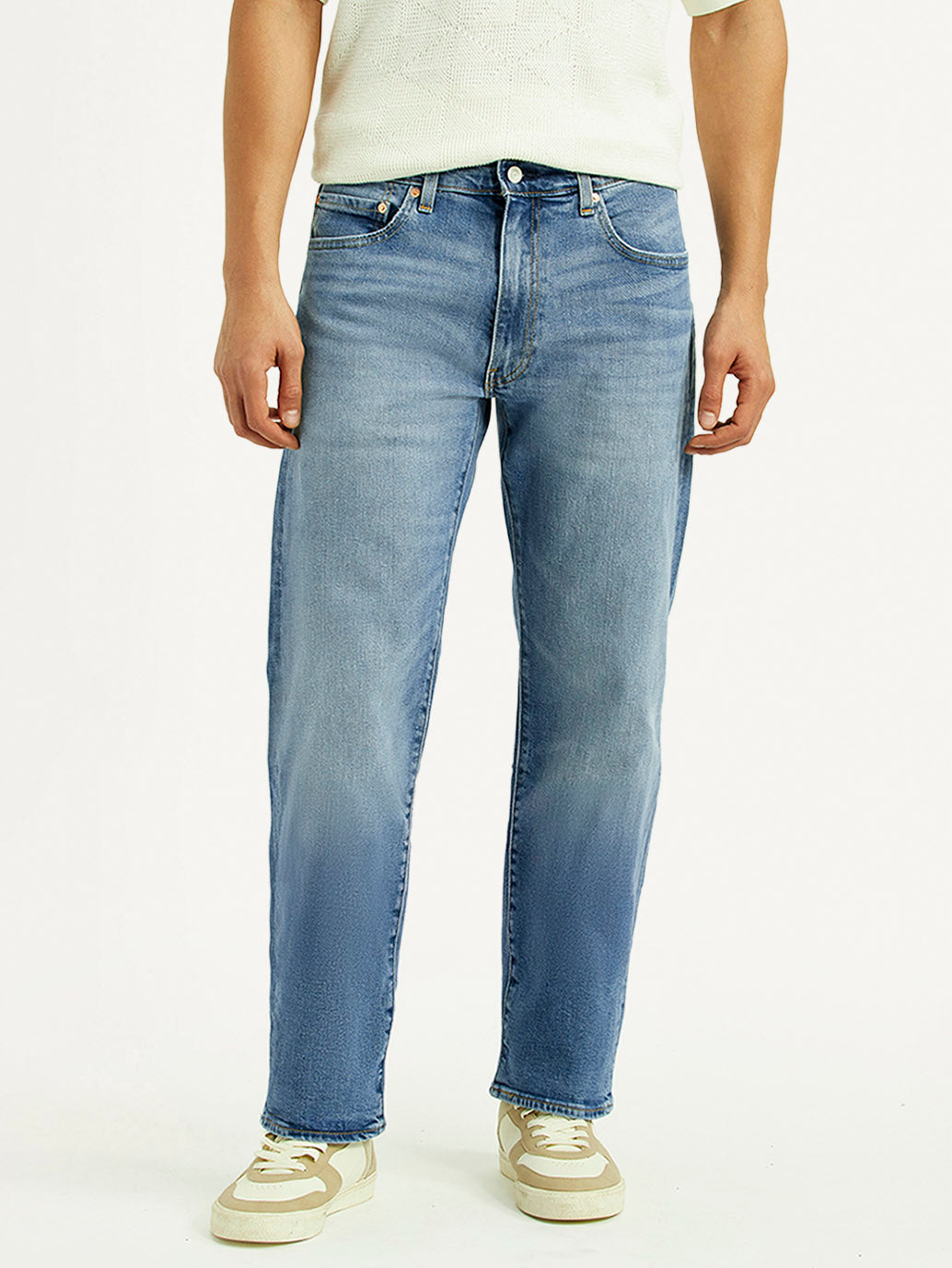 Men's 555 Light Blue Relaxed Straight Straight Fit Mid Rise Jeans - Front View
