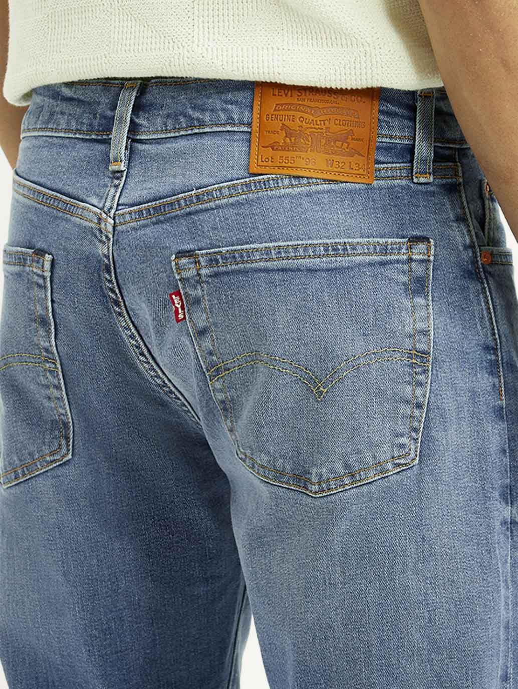 Men's 555 Light Blue Relaxed Straight Straight Fit Mid Rise Jeans - Detail View