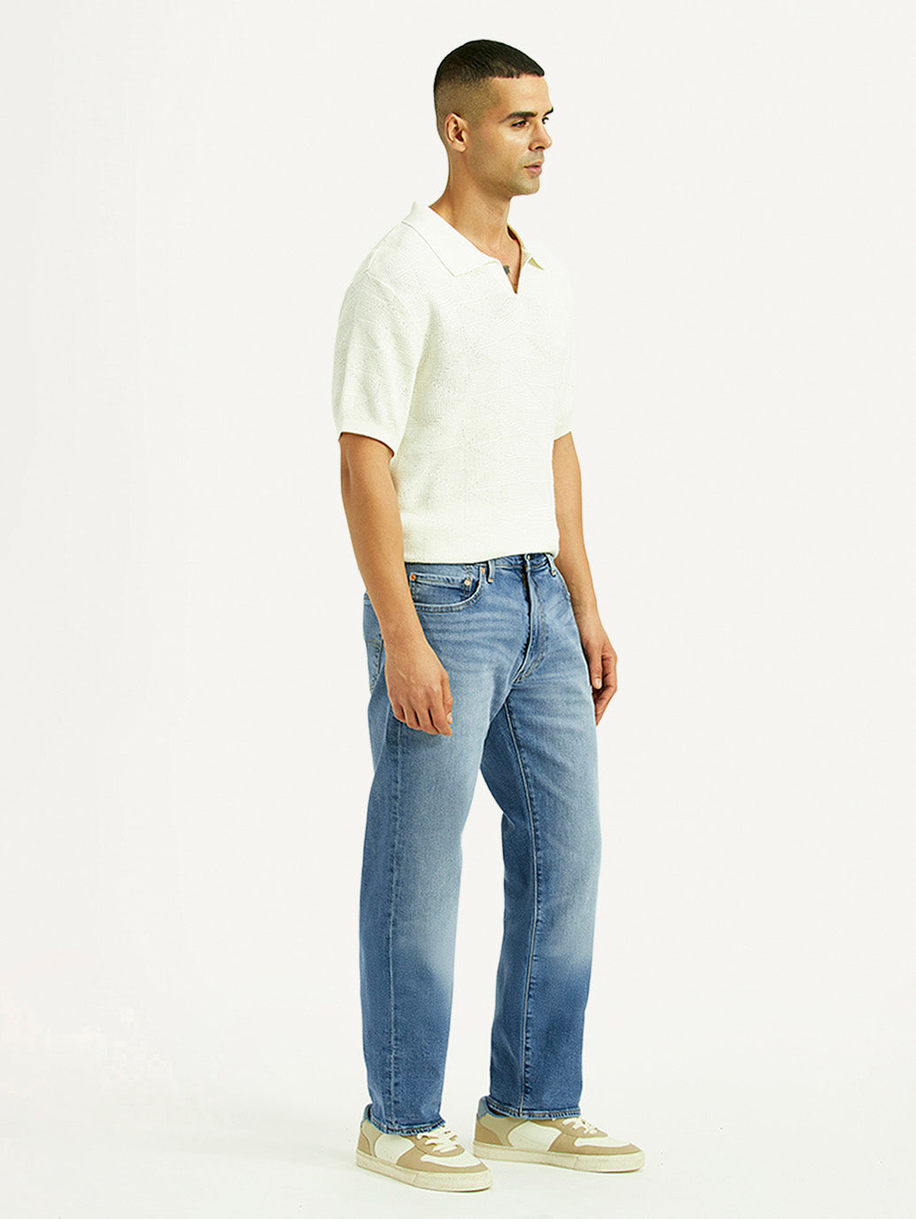 Men's 555 Light Blue Relaxed Straight Straight Fit Mid Rise Jeans - Side View