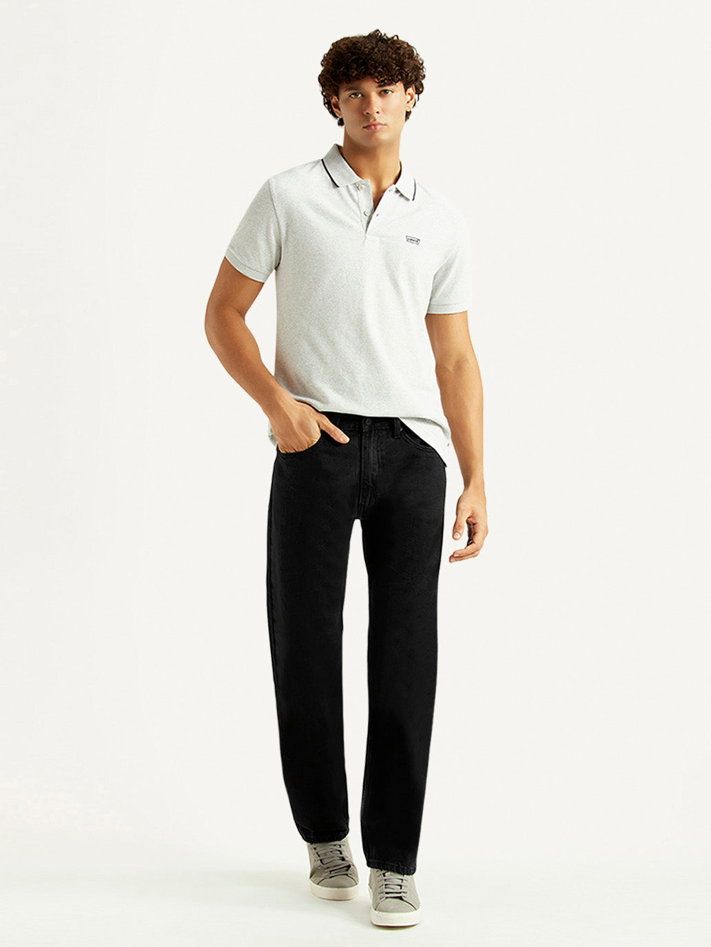 Men's 555 Black Relaxed Straight Fit Mid Rise Jeans