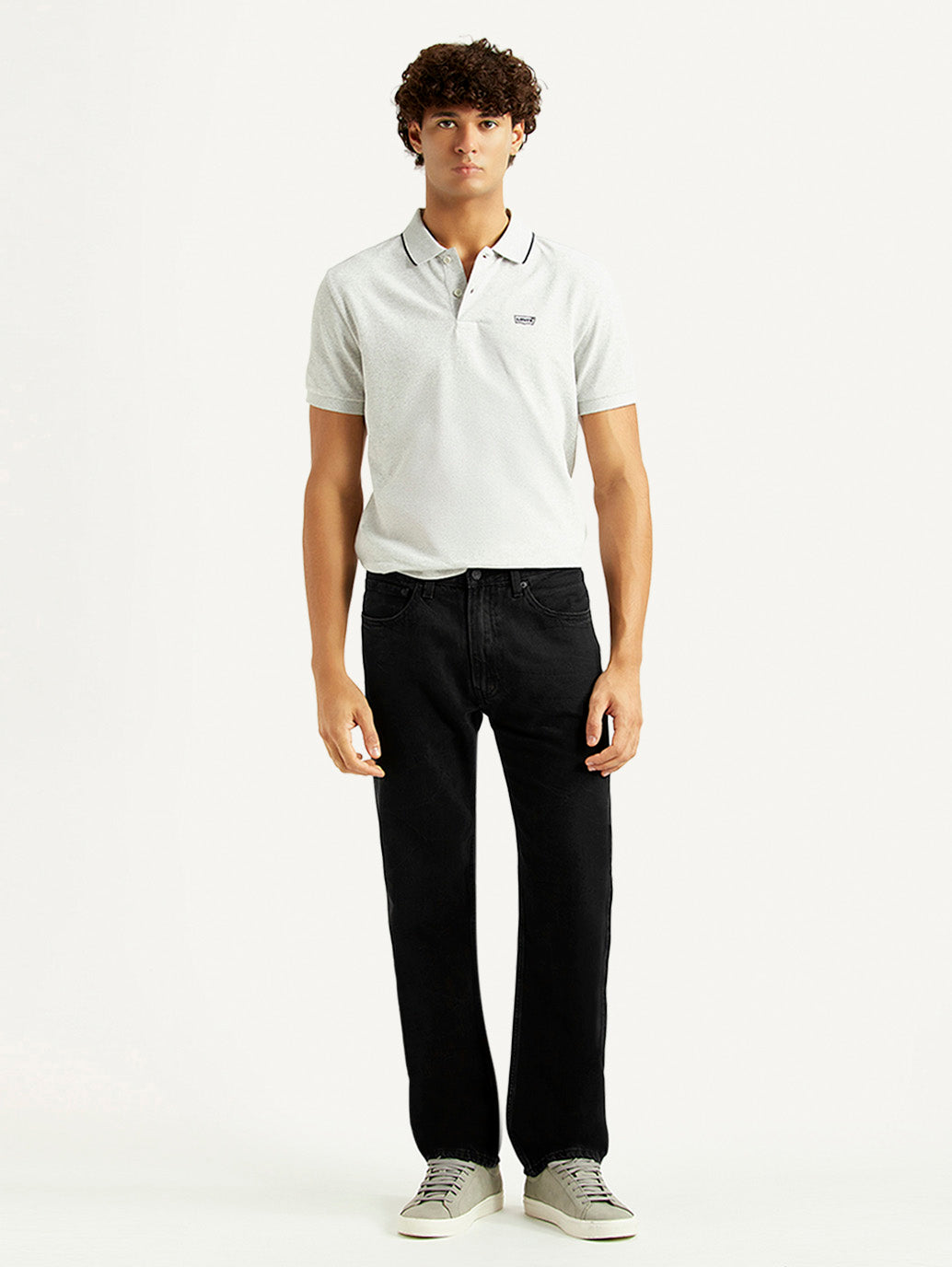 Men's 555 Black Relaxed Straight Fit Mid Rise Jeans - Front View
