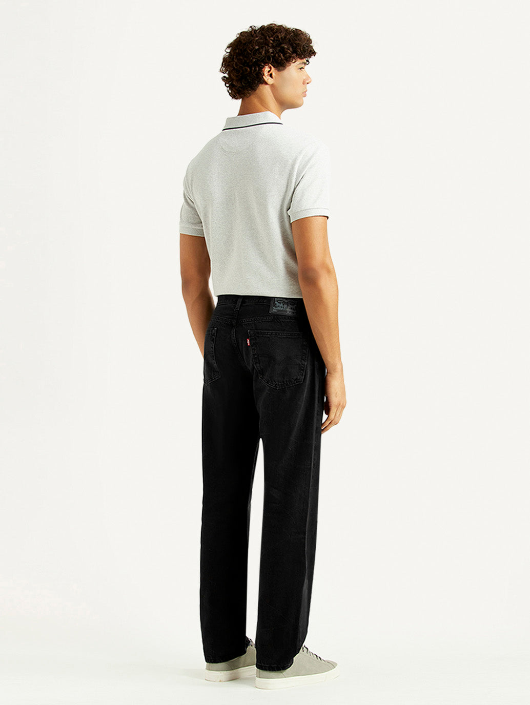 Men's 555 Black Relaxed Straight Fit Mid Rise Jeans - Back View