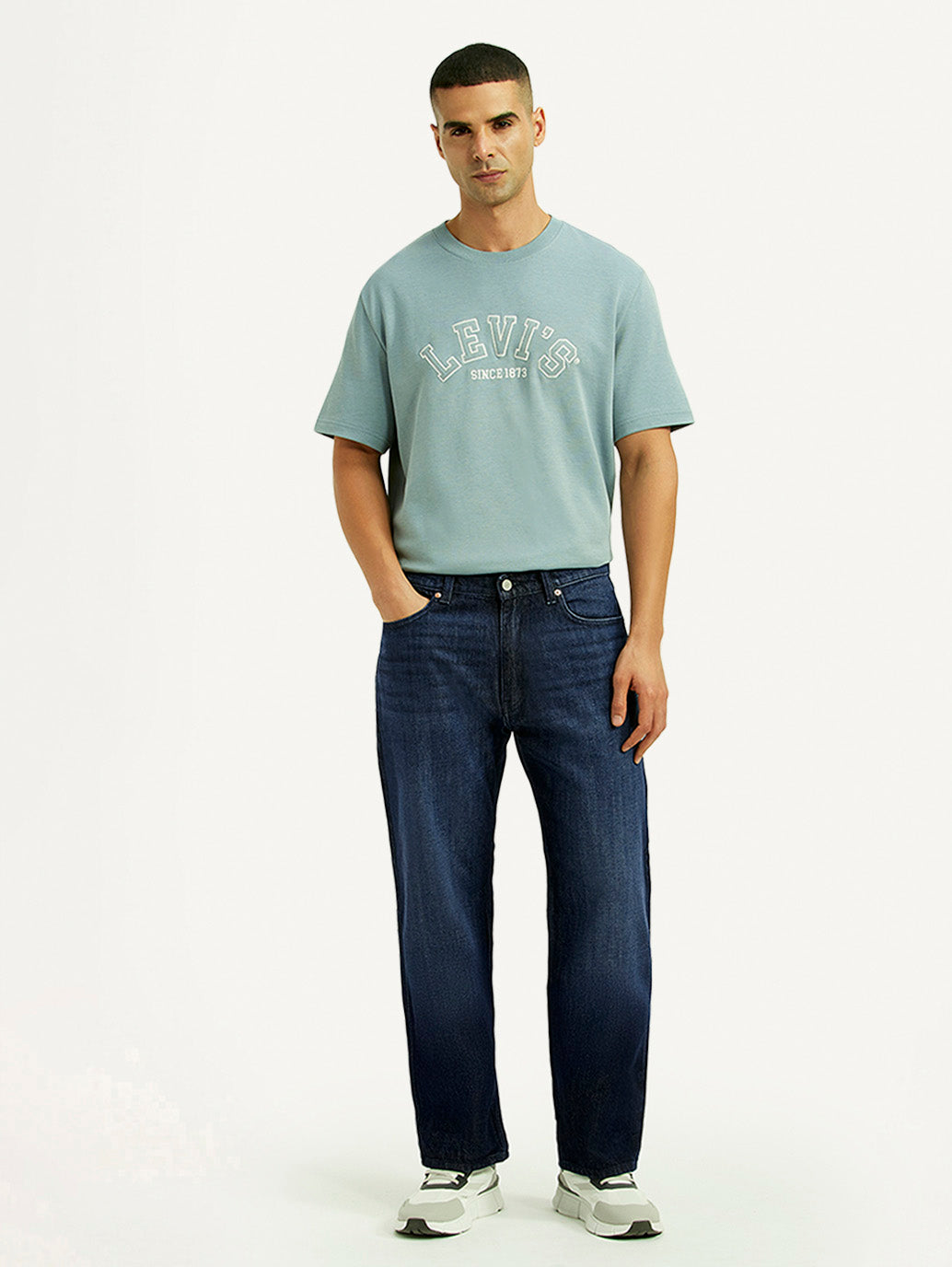Men's 555 Dark Blue Relaxed Straight Fit Mid Rise Jeans