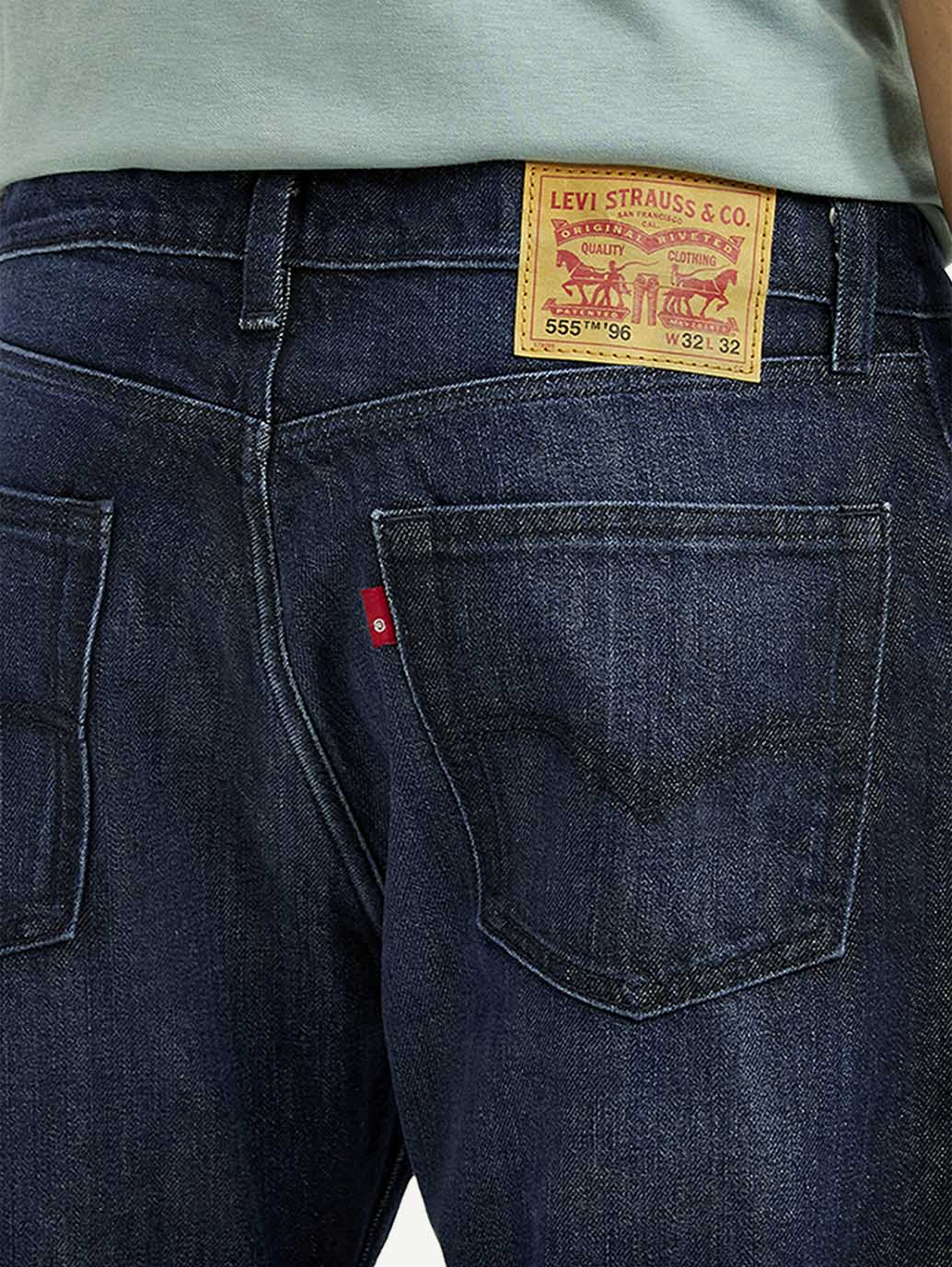 Men's 555 Dark Blue Relaxed Straight Fit Mid Rise Jeans - Detail View