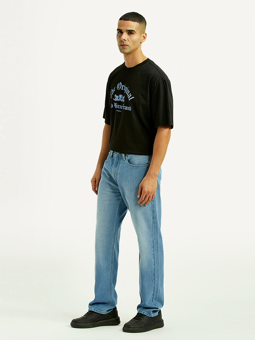 Men's 555 Light Blue Loose Fit Mid Rise Jeans - Side View