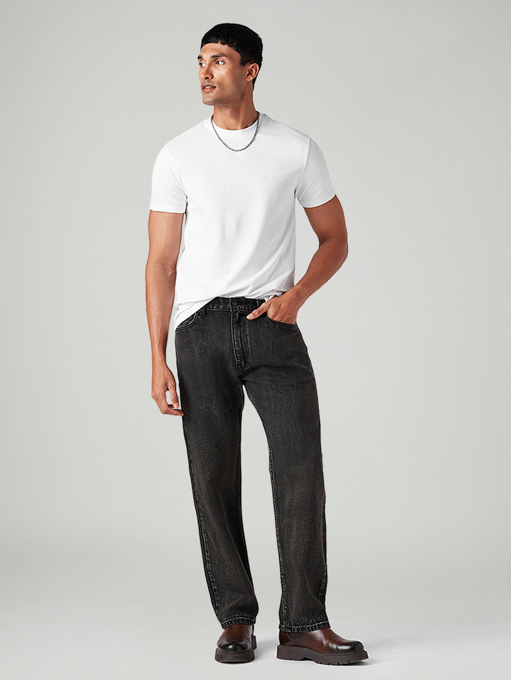Men's 555 Charcoal Grey Relaxed Straight Fit Mid Rise Tinted Jeans - Styleshot View