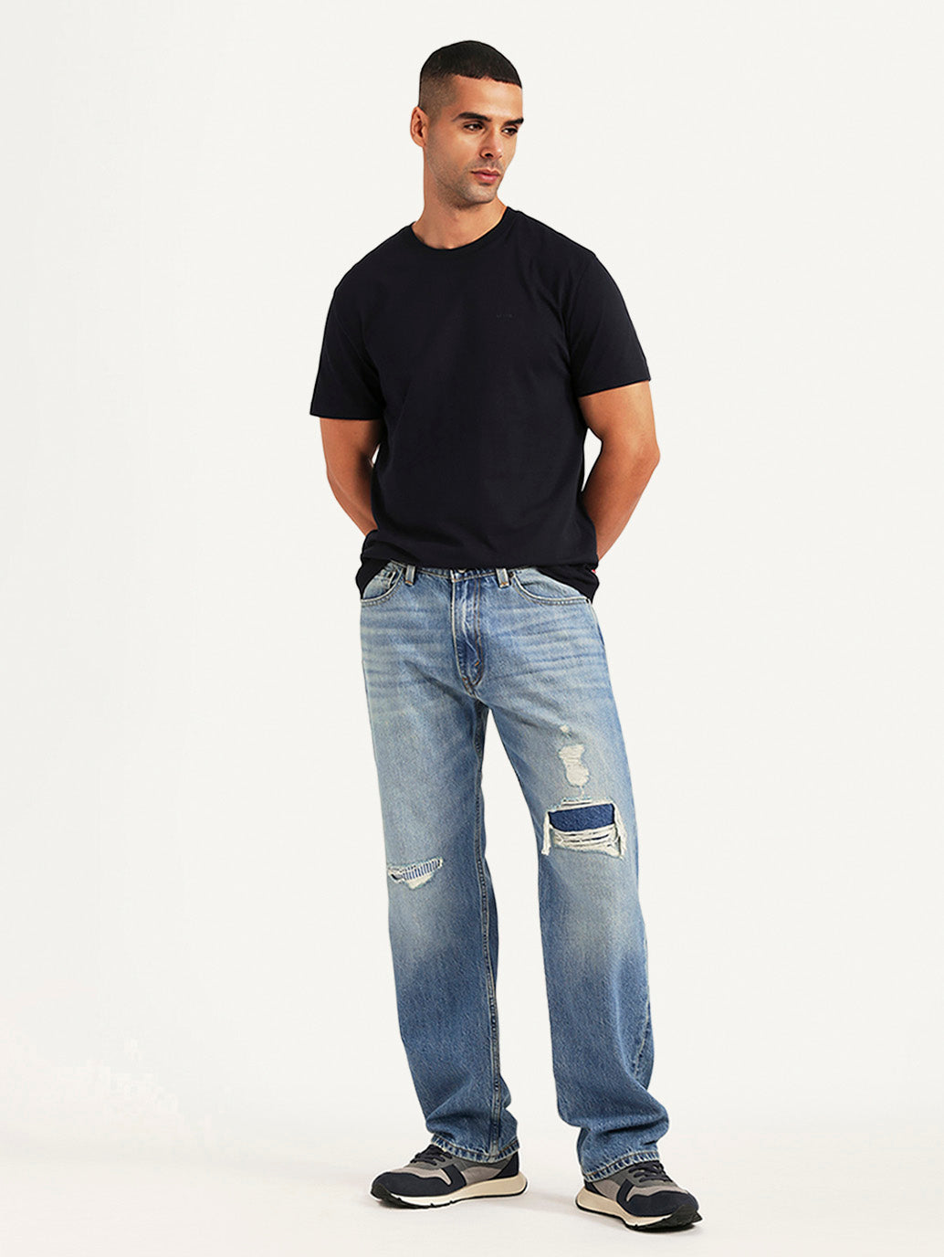 Men's 555 Light Blue Relaxed Straight Fit Mid Rise Jeans
