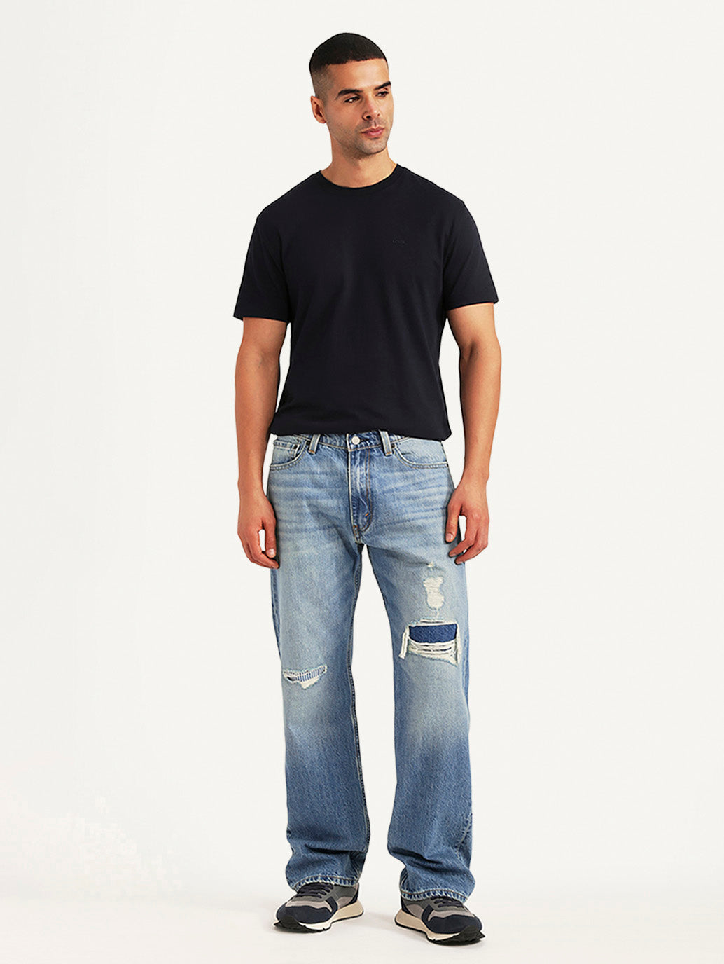 Men's 555 Light Blue Relaxed Straight Fit Mid Rise Jeans - Front View