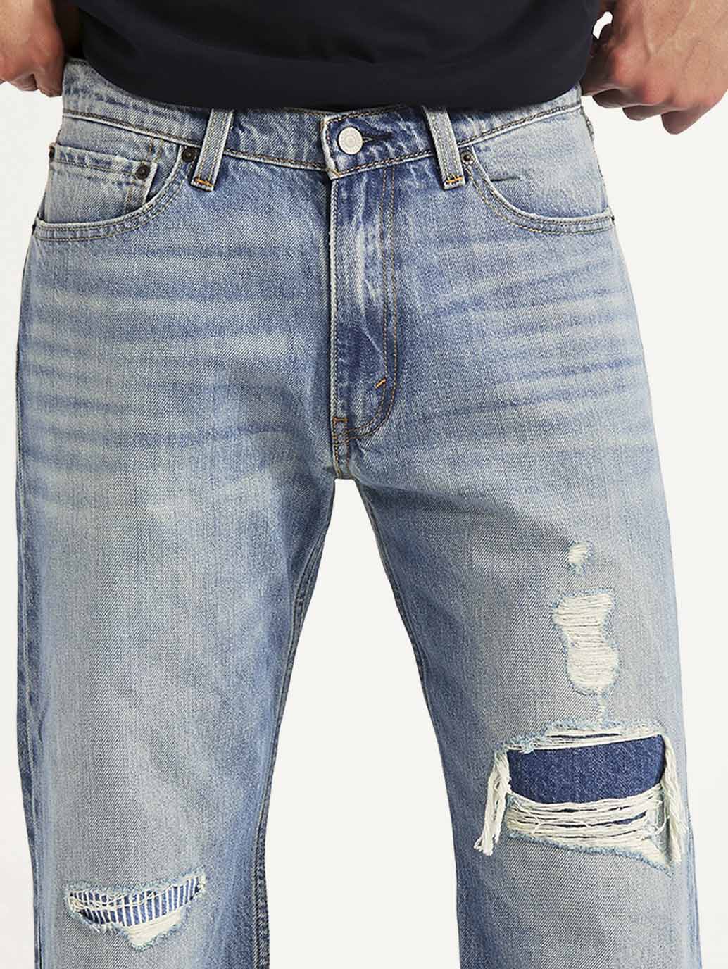 Men's 555 Light Blue Relaxed Straight Fit Mid Rise Jeans - Detail View