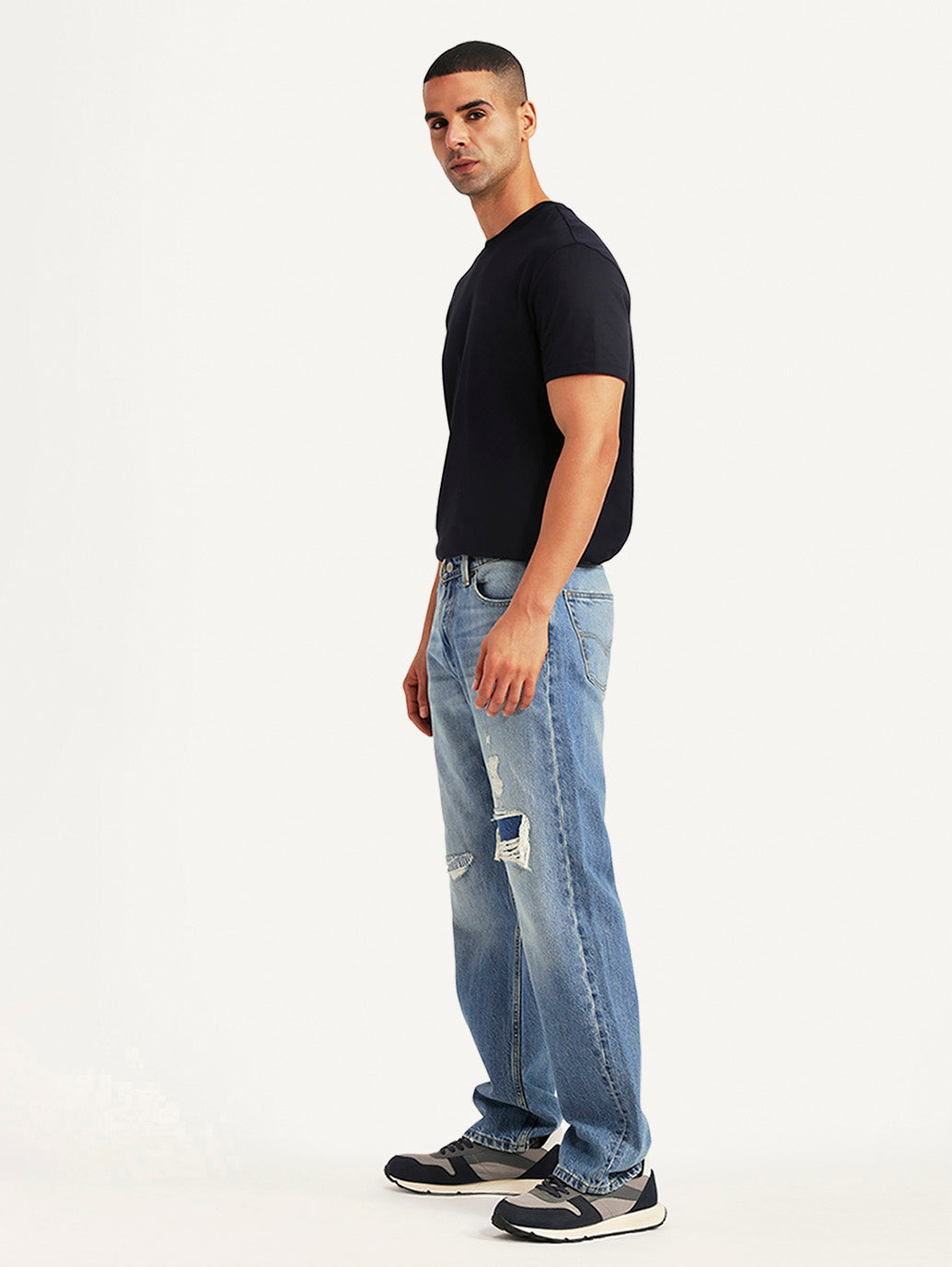 Men's 555 Light Blue Relaxed Straight Fit Mid Rise Jeans - Side View