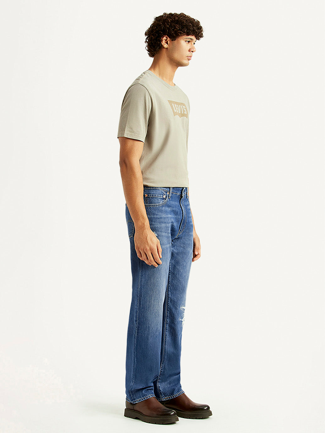 Men's 555 Blue Loose Fit Mid Rise Jeans - Side View