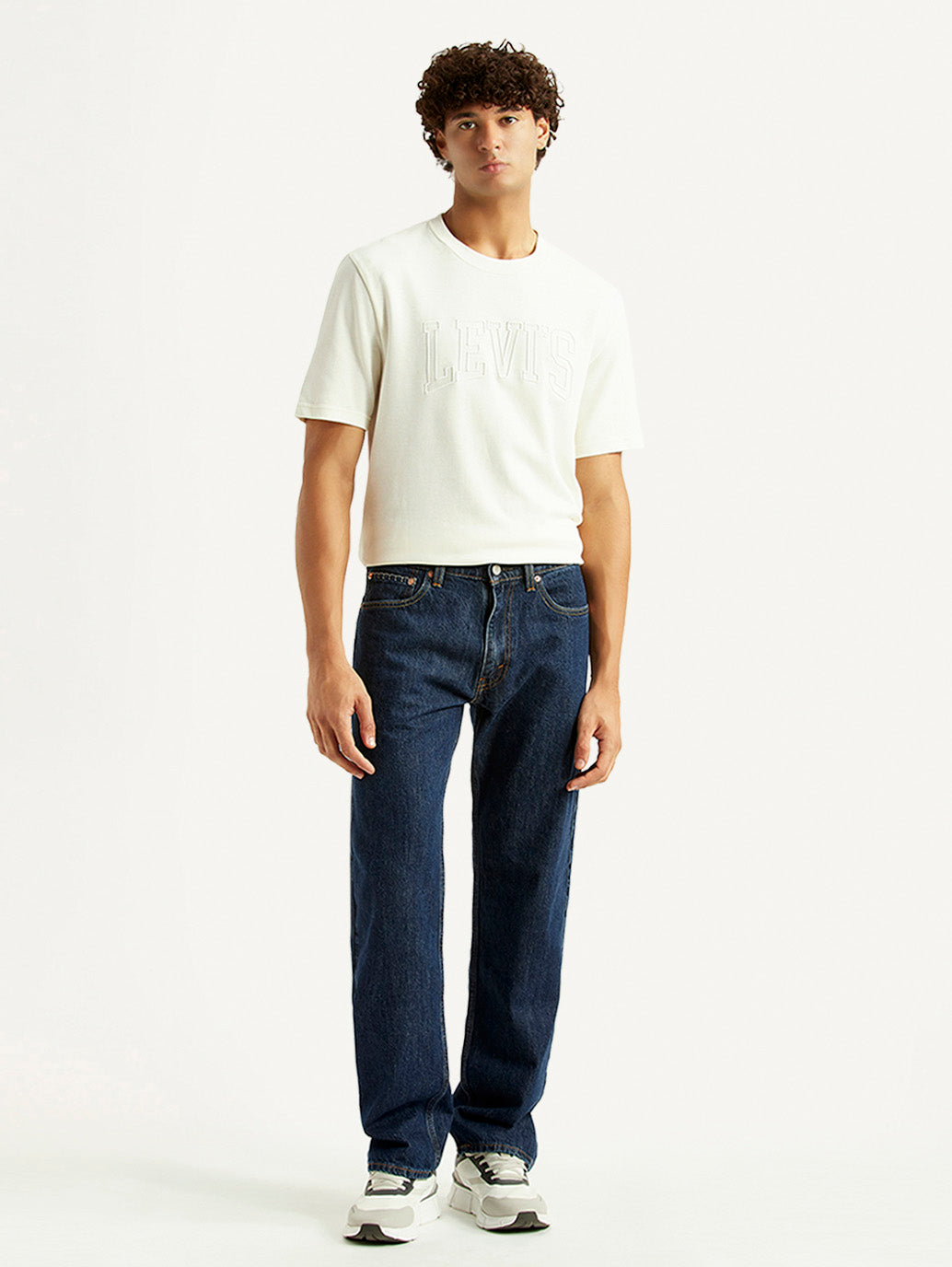 Men's 555 Navy Relaxed Straight Fit Mid Rise Jeans - Front View