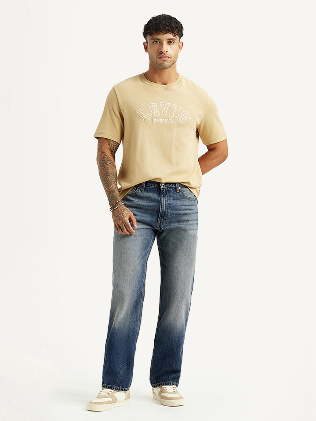 Men's Tinted 555 Blue Relaxed Straight Fit Mid Rise Jeans - Styleshot View