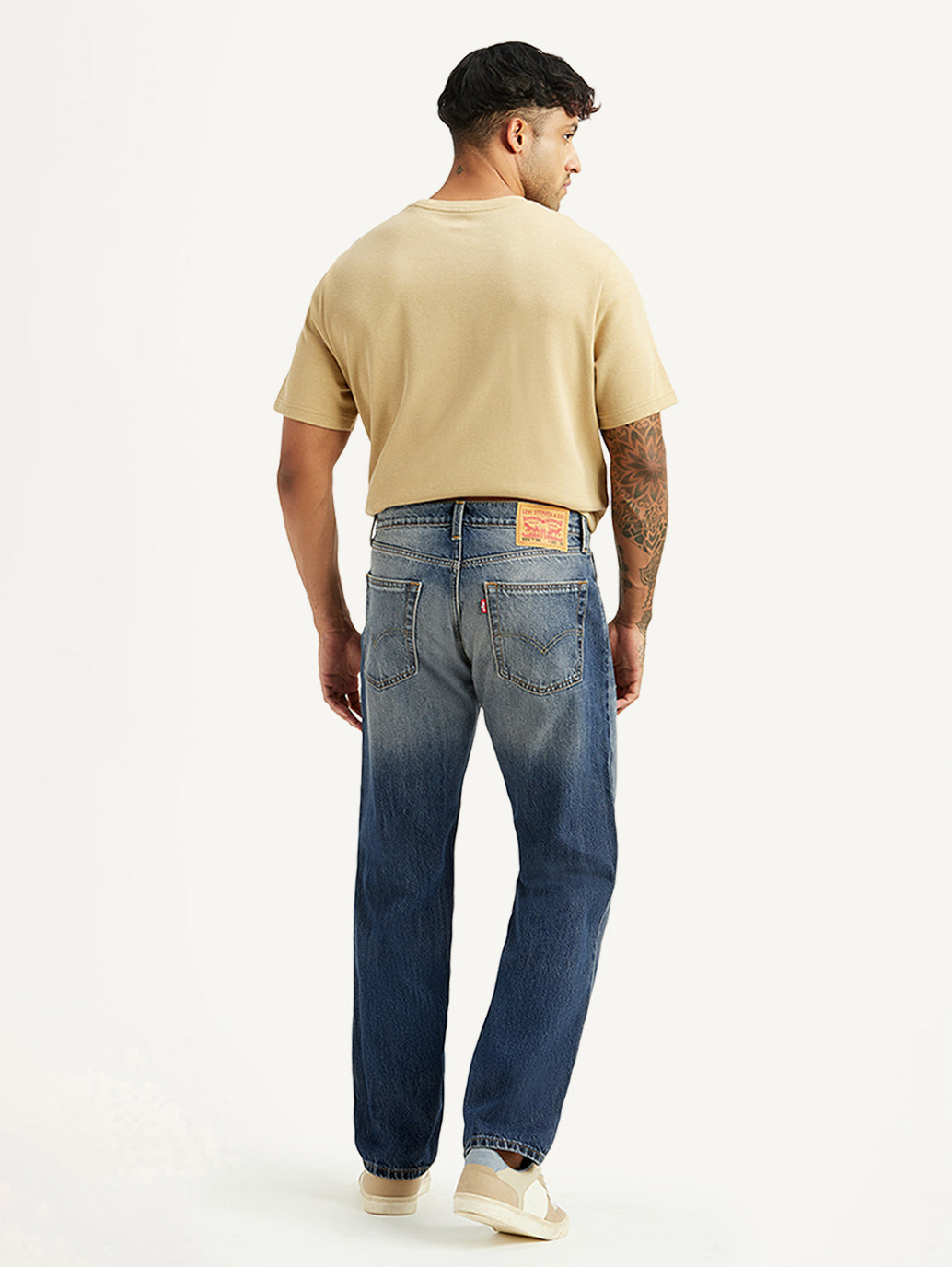 Men's Tinted 555 Blue Relaxed Straight Fit Mid Rise Jeans - Back View
