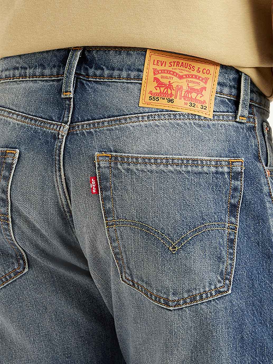 Men's Tinted 555 Blue Relaxed Straight Fit Mid Rise Jeans - Detail View
