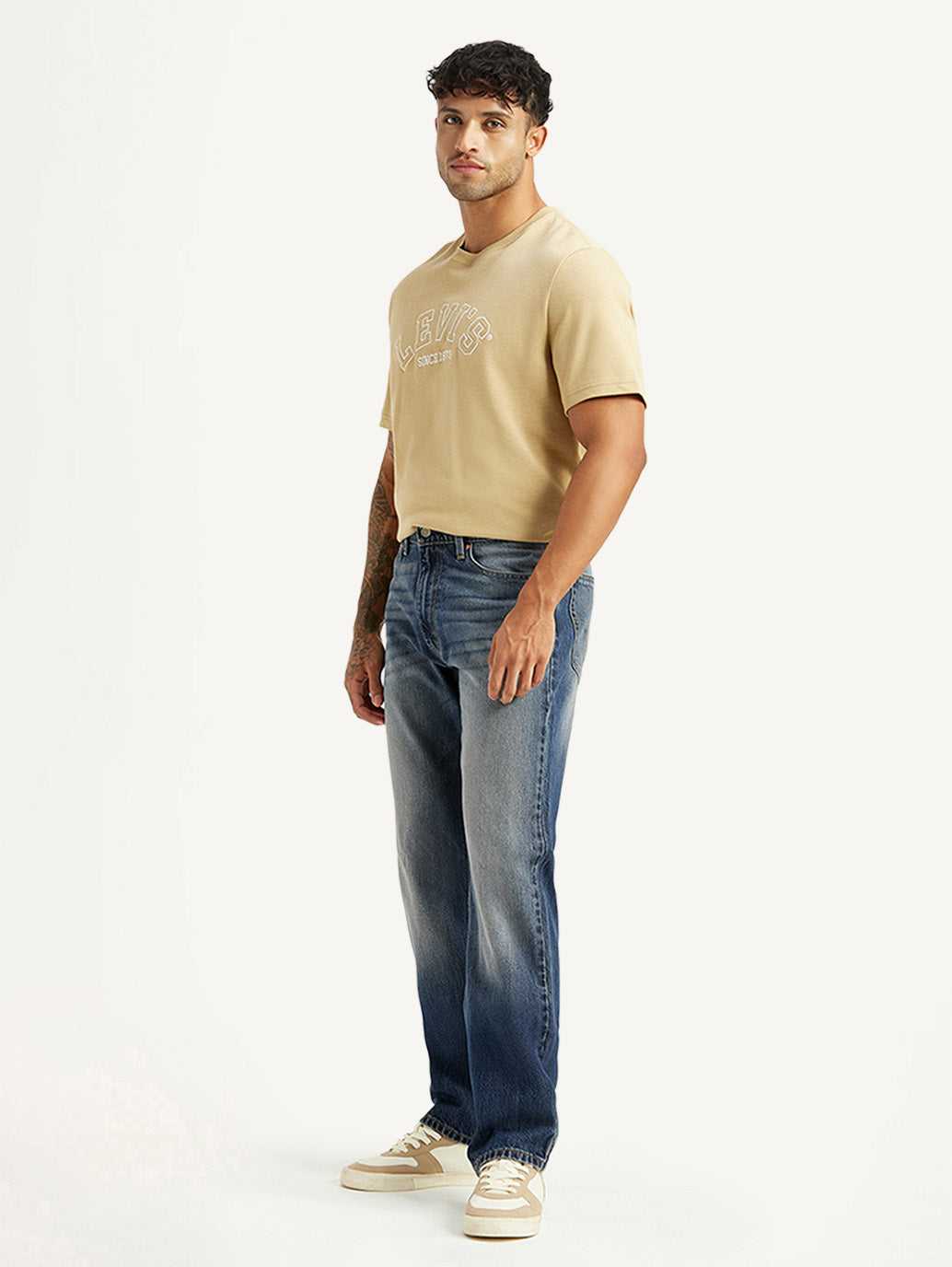Men's Tinted 555 Blue Relaxed Straight Fit Mid Rise Jeans - Side View