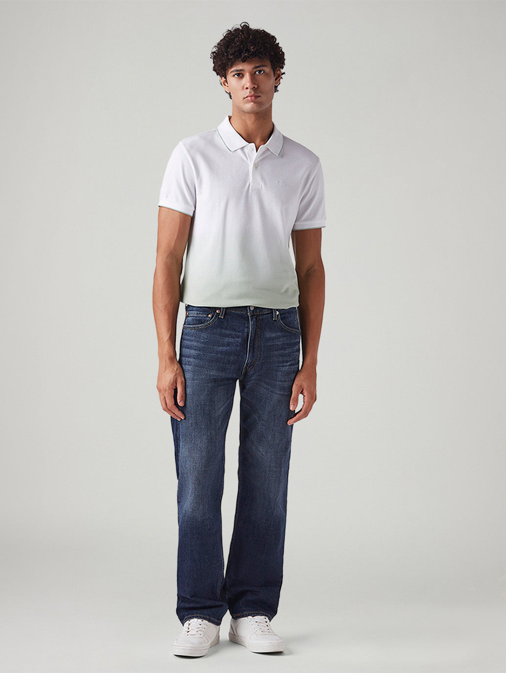 Men's 555 Dark Blue Relaxed Straight Fit Mid Rise Cross Hatch Jeans - Front View