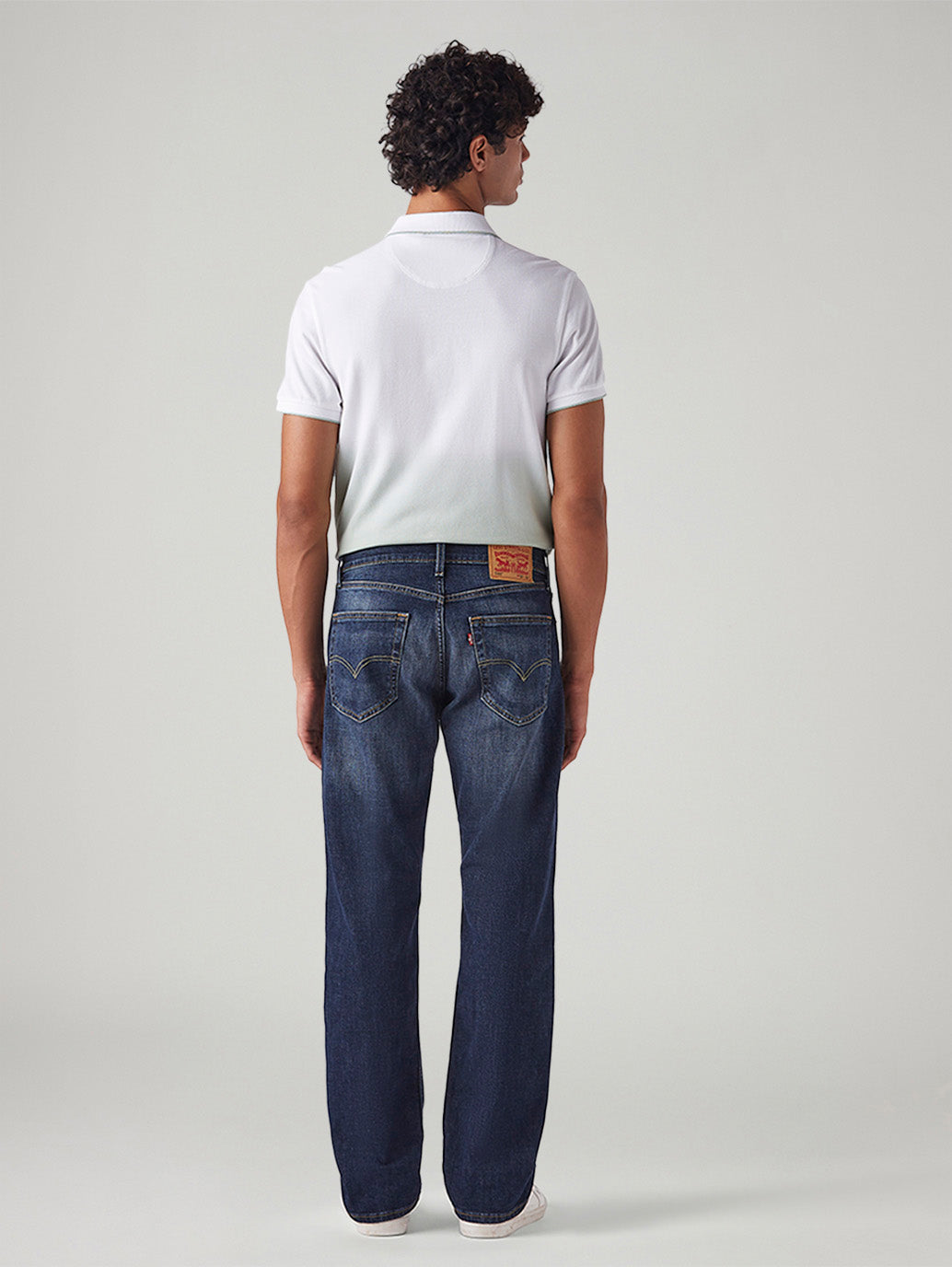 Men's 555 Dark Blue Relaxed Straight Fit Mid Rise Cross Hatch Jeans - Back View