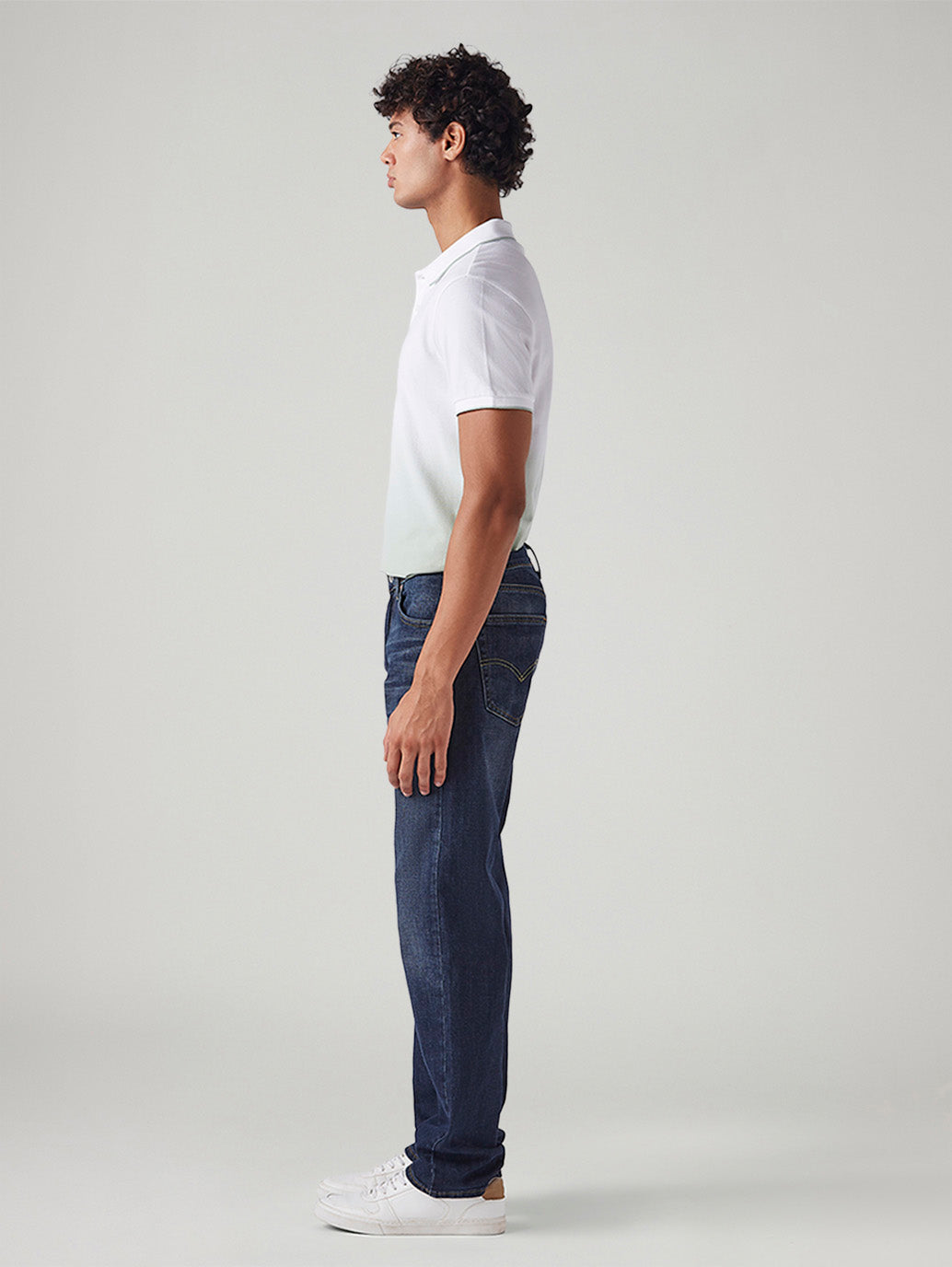 Men's 555 Dark Blue Relaxed Straight Fit Mid Rise Cross Hatch Jeans - Side View