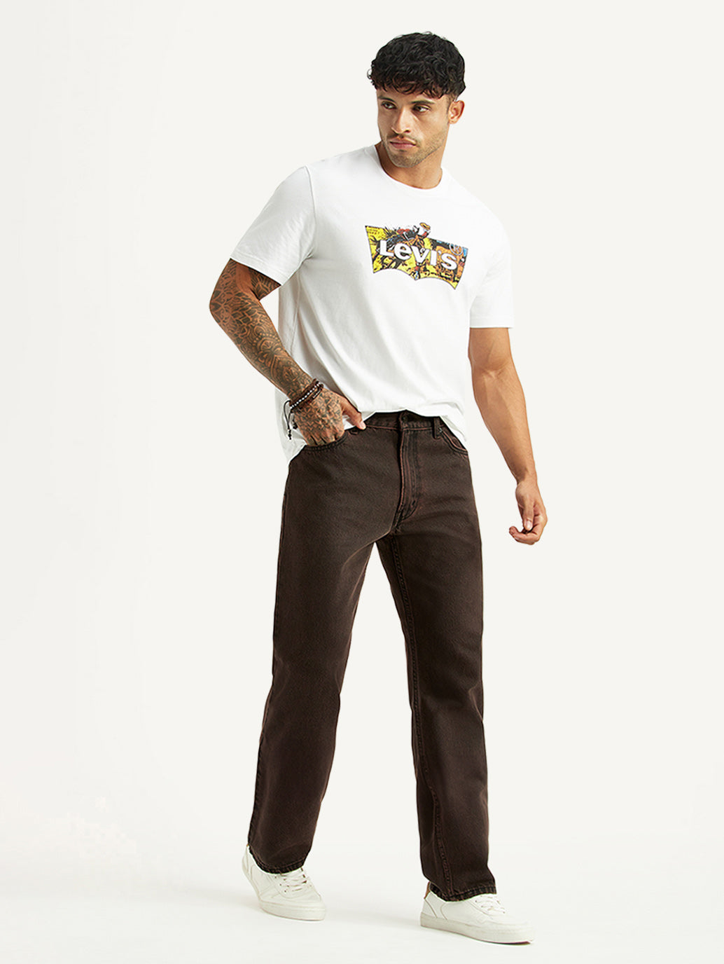 Men's Tinted 555 Brown Relaxed Straight Fit Mid Rise Jeans