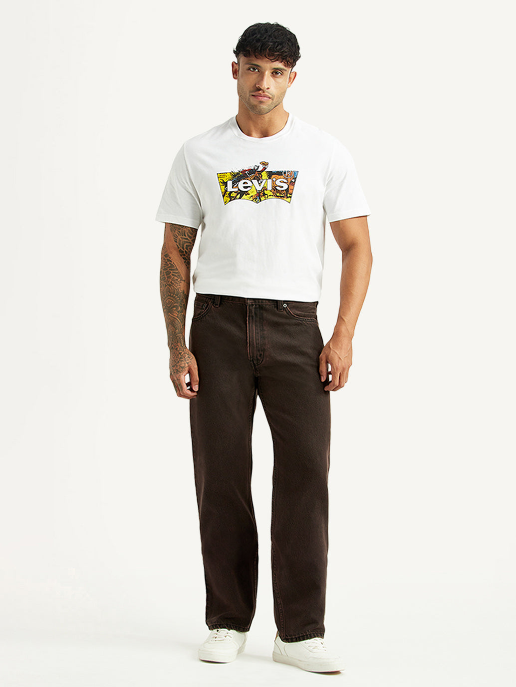 Men's Tinted 555 Brown Relaxed Straight Fit Mid Rise Jeans - Front View