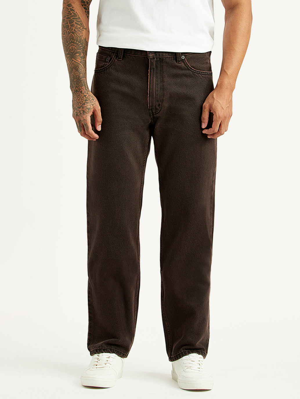 Men's Tinted 555 Brown Relaxed Straight Fit Mid Rise Jeans - Front View