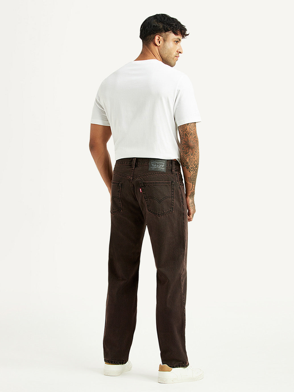 Men's Tinted 555 Brown Relaxed Straight Fit Mid Rise Jeans - Back View