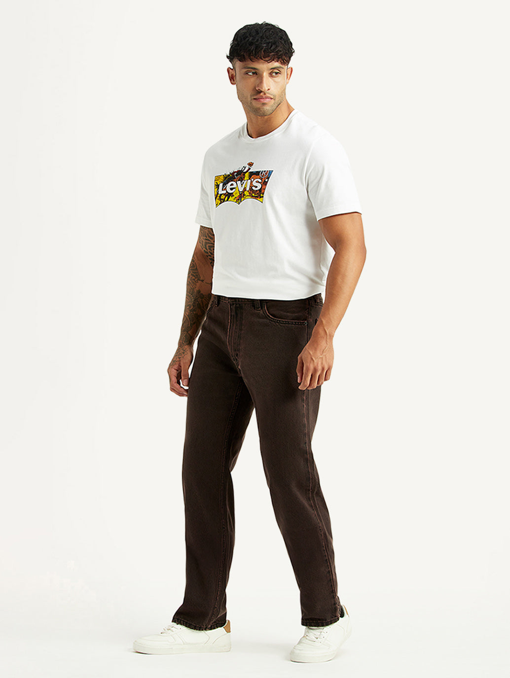 Men's Tinted 555 Brown Relaxed Straight Fit Mid Rise Jeans - Side View