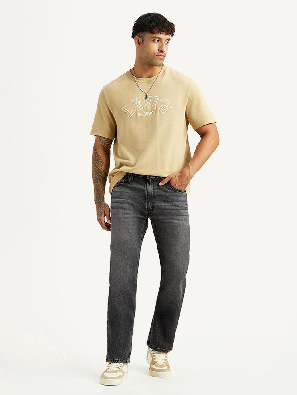 Men's 555 Charcoal Grey Loose Fit Mid Rise Jeans - Styleshot View