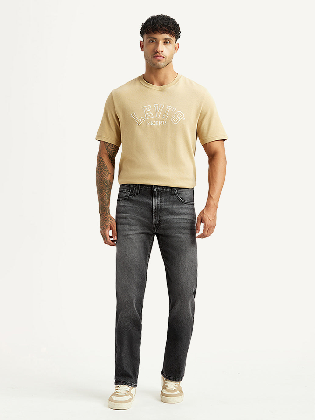 Men's 555 Charcoal Grey Loose Fit Mid Rise Jeans - Front View