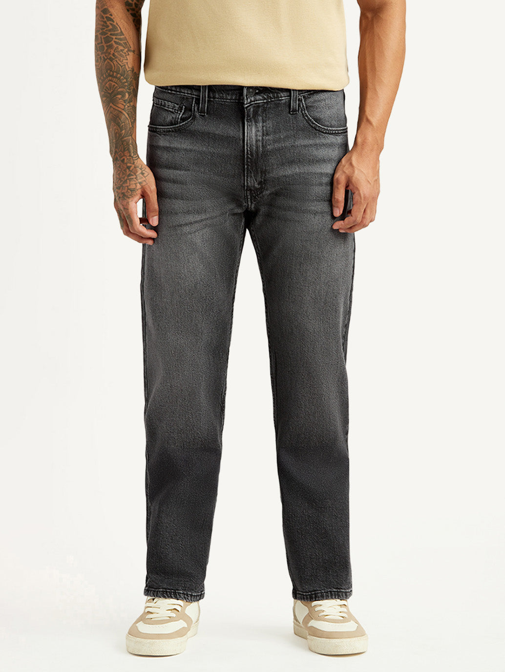 Men's 555 Charcoal Grey Loose Fit Mid Rise Jeans - Front View