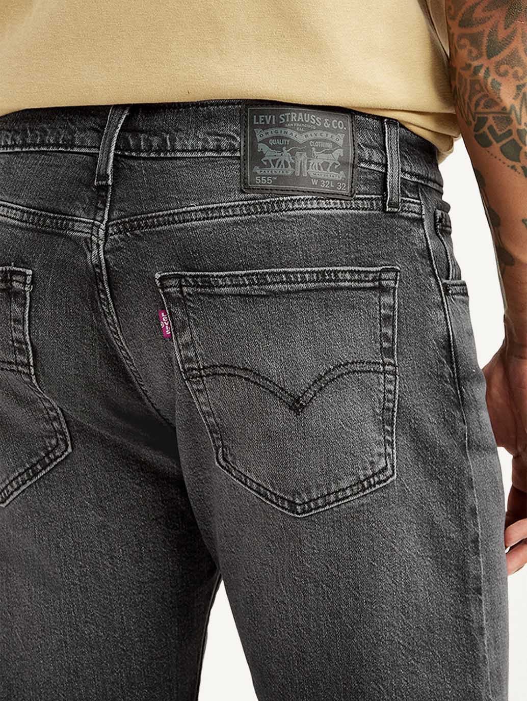 Men's 555 Charcoal Grey Loose Fit Mid Rise Jeans - Detail View