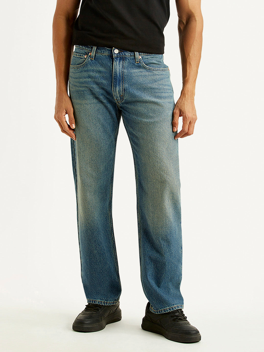 Men's 555 Blue Relaxed Straight Fit Mid Rise Tinted Jeans - Front View