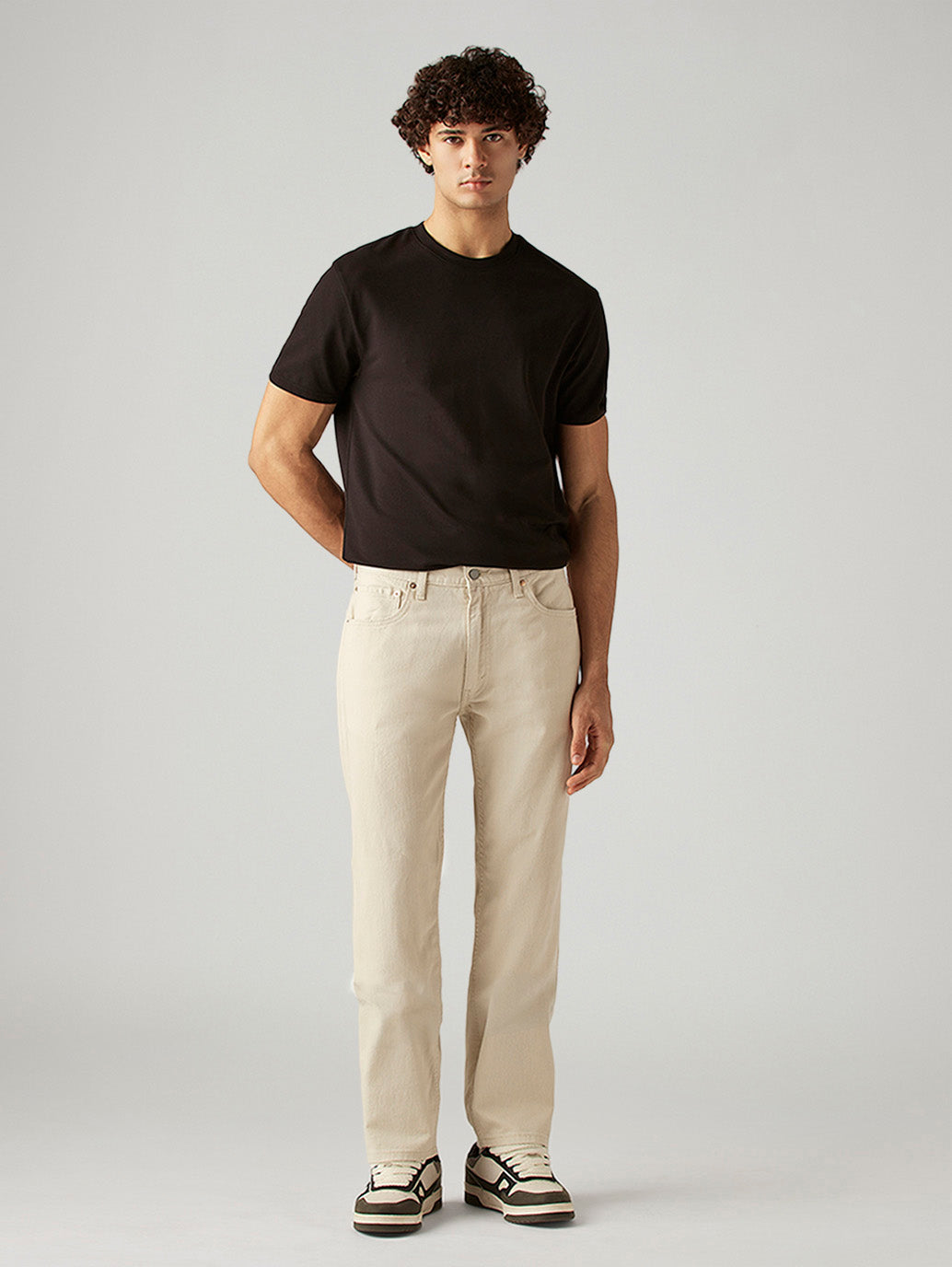 Men's 555 Beige Relaxed Straight Fit Mid Rise Jeans