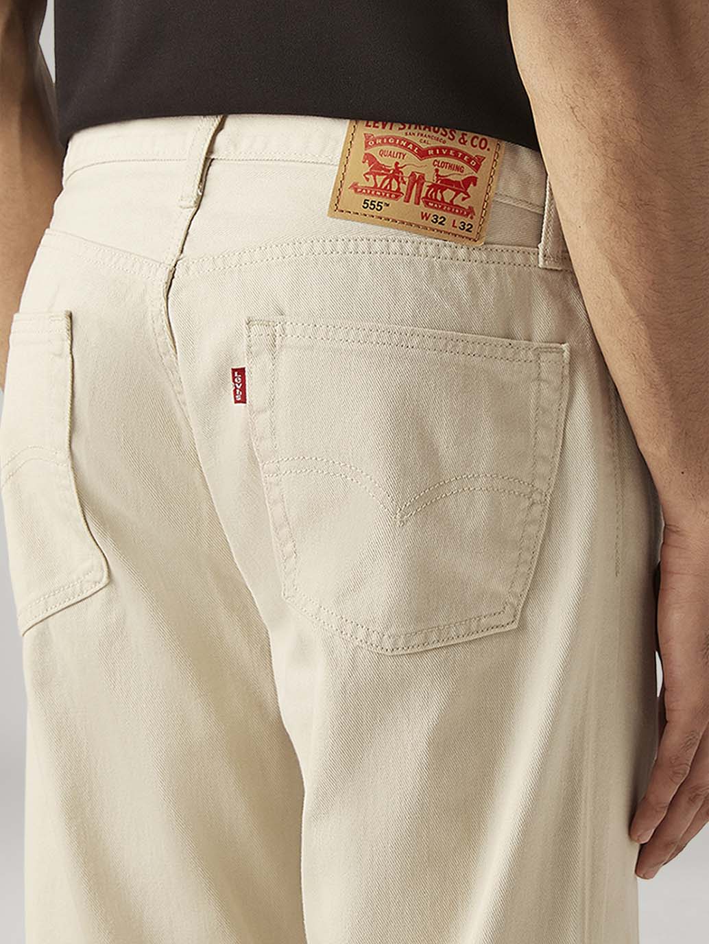 Men's 555 Beige Relaxed Straight Fit Mid Rise Jeans - Detail View