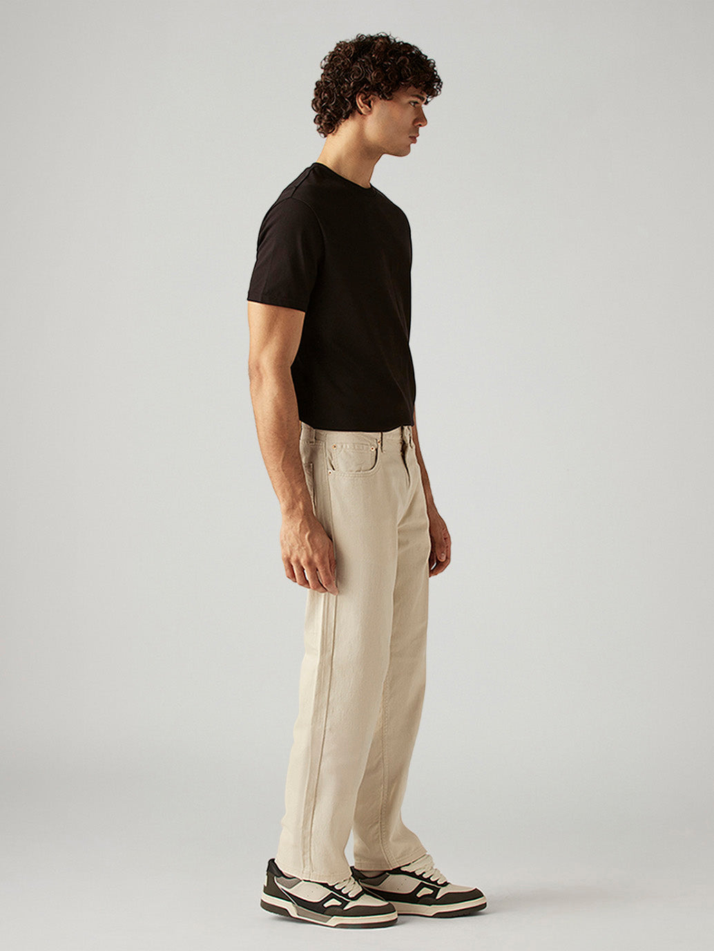 Men's 555 Beige Relaxed Straight Fit Mid Rise Jeans - Side View