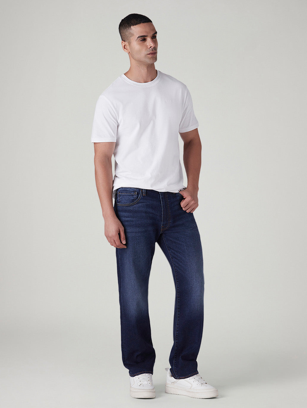 Men's 555 Dark Blue Relaxed Straight Fit Mid Rise Linen Jeans