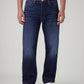 Men's 555 Dark Blue Relaxed Straight Fit Mid Rise Linen Jeans - Front View