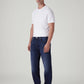 Men's 555 Dark Blue Relaxed Straight Fit Mid Rise Linen Jeans - Side View