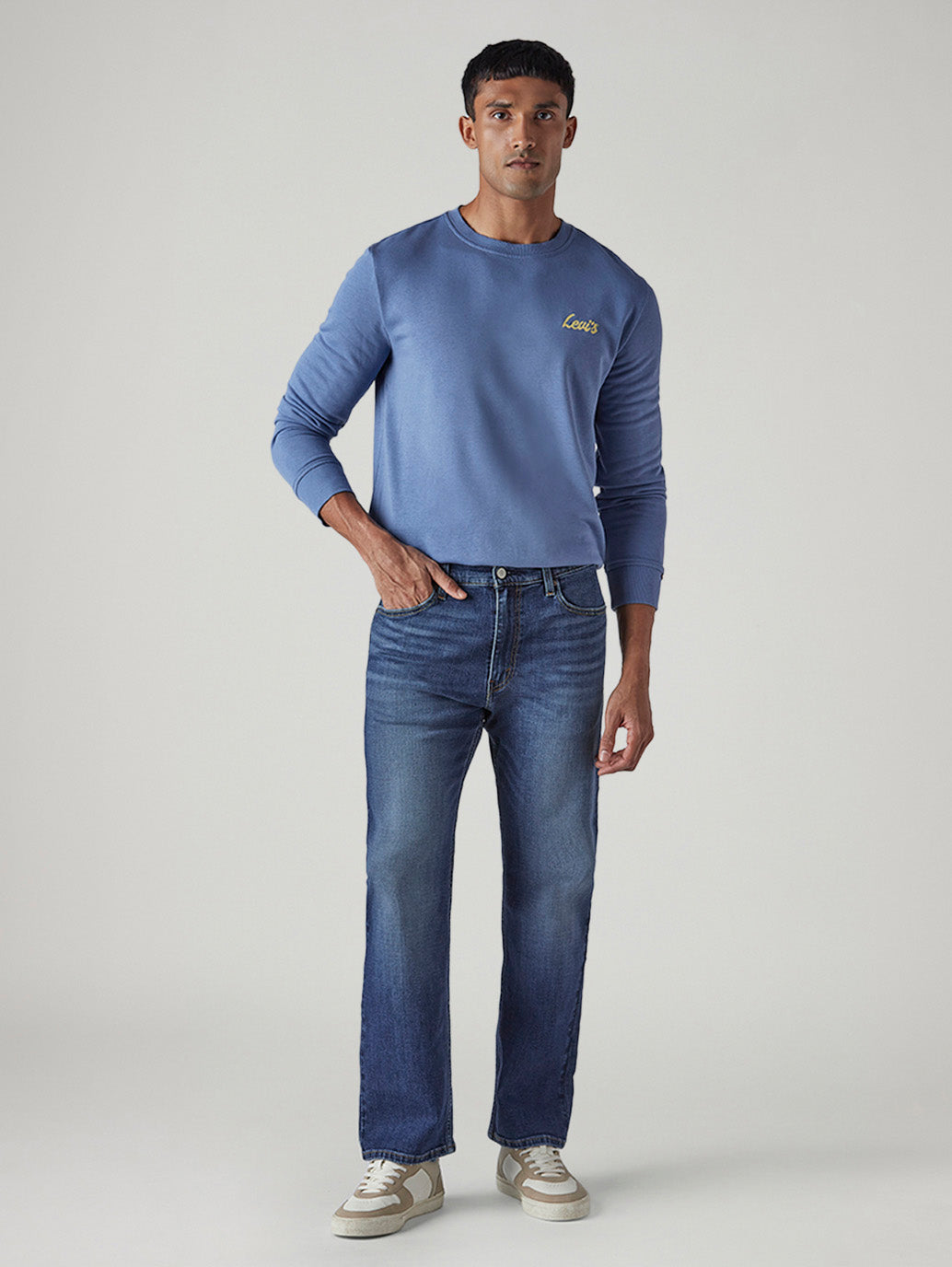 Men's 555 Indigo Relaxed Straight Fit Mid Rise Performance Jeans - Front View