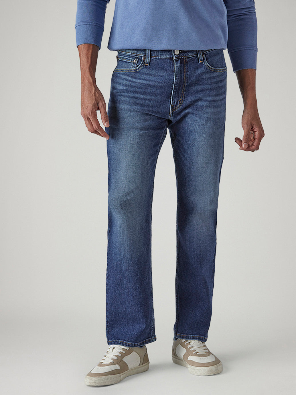 Men's 555 Indigo Relaxed Straight Fit Mid Rise Performance Jeans - Front View
