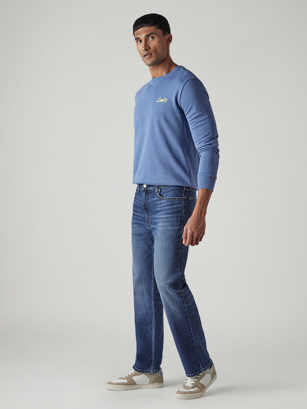 Men's 555 Indigo Relaxed Straight Fit Mid Rise Performance Jeans - Side View