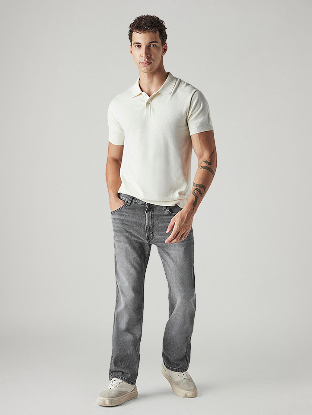 Men's 555 Grey Relaxed Straight Fit Mid Rise Jeans