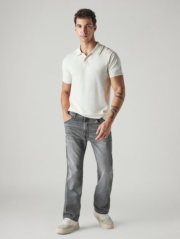 Men's 555 Grey Relaxed Straight Fit Mid Rise Jeans