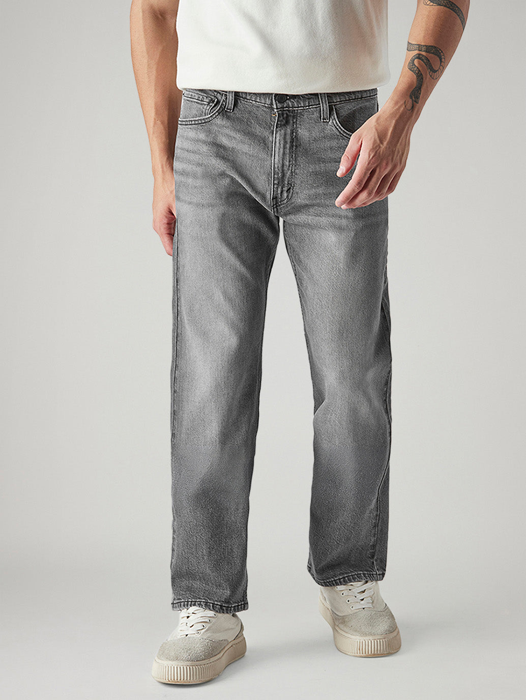 Men's 555 Grey Relaxed Straight Fit Mid Rise Jeans - Front View