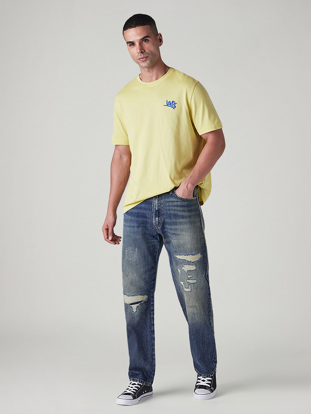 Men's 555 Indigo Relaxed Straight Fit Mid Rise Jeans