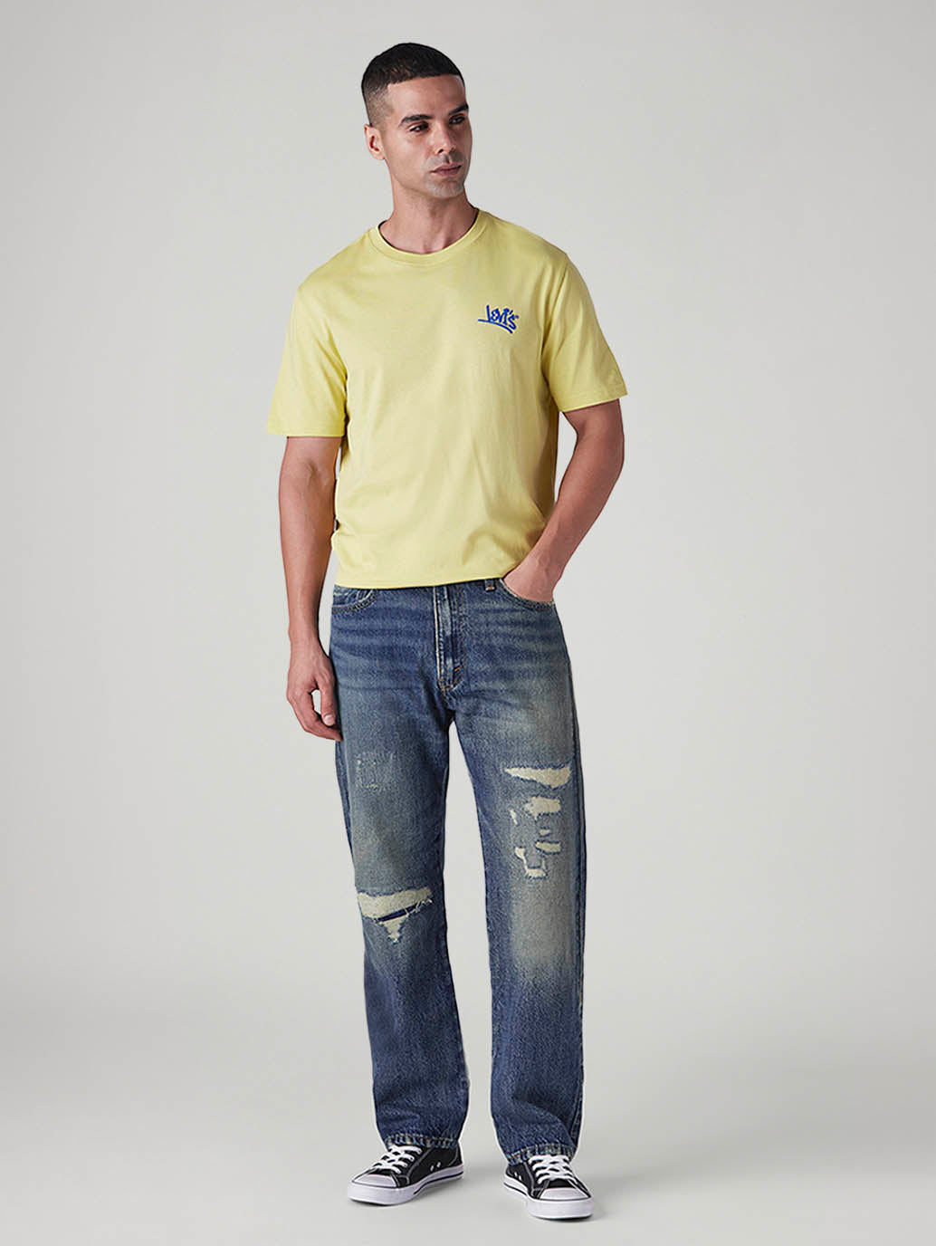 Men's 555 Indigo Relaxed Straight Fit Mid Rise Jeans - Front View